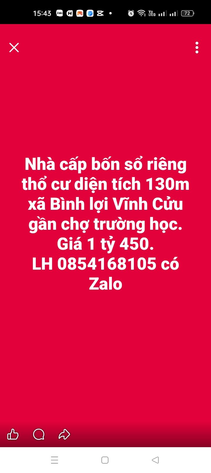 Nhà cấp 4 Bình Lợi, Vĩnh Cửu 130m² giá 1.45 tỷ - Sổ đỏ chính chủ!