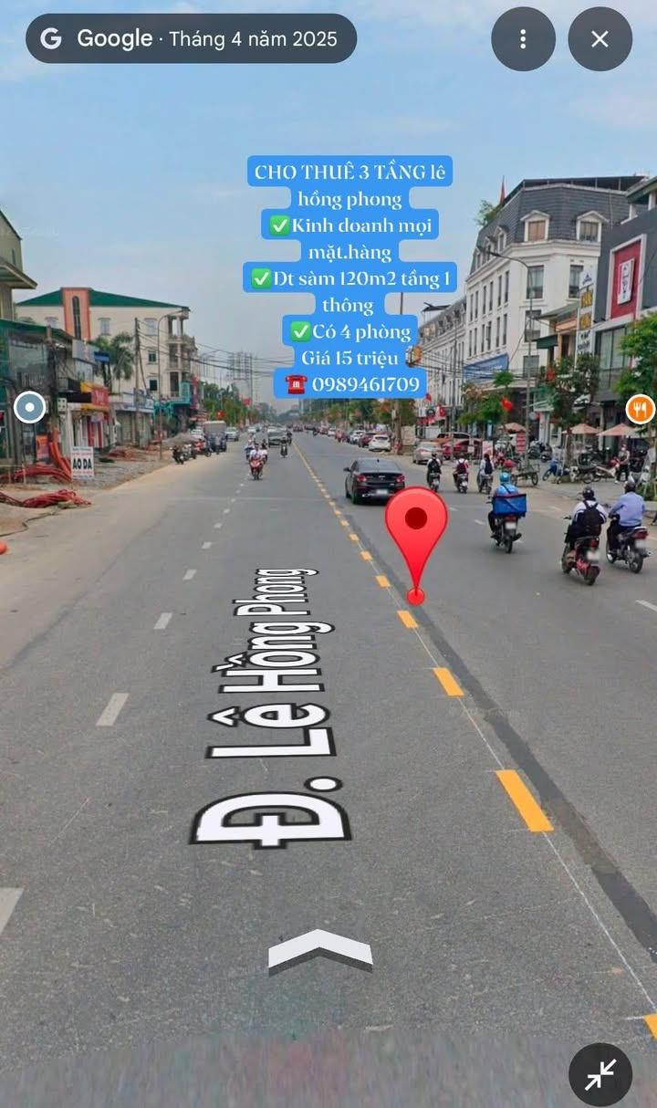 Cho thuê nhà mặt phố Lê Hồng Phong, TP Vinh 120m² chỉ 15 triệu - Kinh doanh thuận lợi!