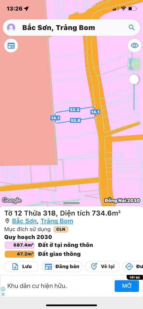 Đất nền Trảng Bom 728m² giá 2 tỷ - Đường xe công tiện lợi