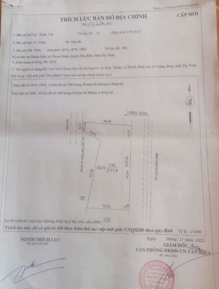 Đất nền chính chủ 1600m² tại ấp Thạnh Hòa, Tân Biên - Giá chỉ 6 tỷ