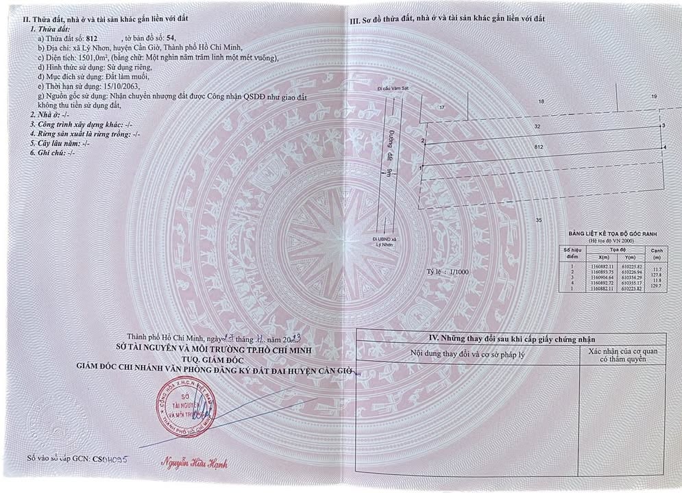 Đất nền mặt tiền đường Dương Vạn Hạnh, Cần Giờ 1005m² giá 3.8 tỷ - Sổ hồng chính chủ!