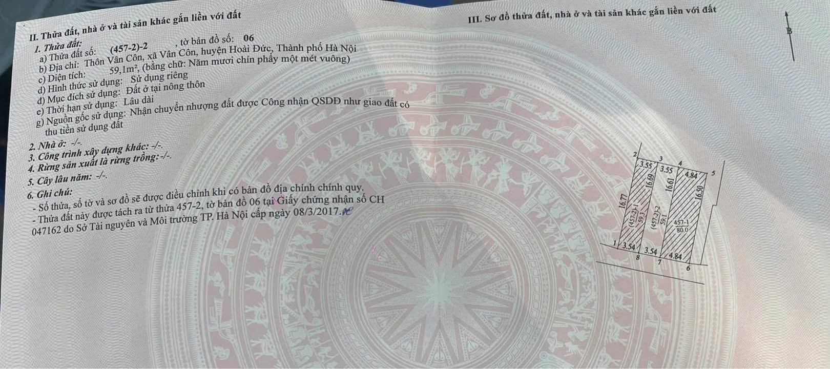 Đất nền thôn Vân Côn, xã An Khánh, Hoài Đức 59m² giá 3.252 tỷ - Chính chủ bán gấp!