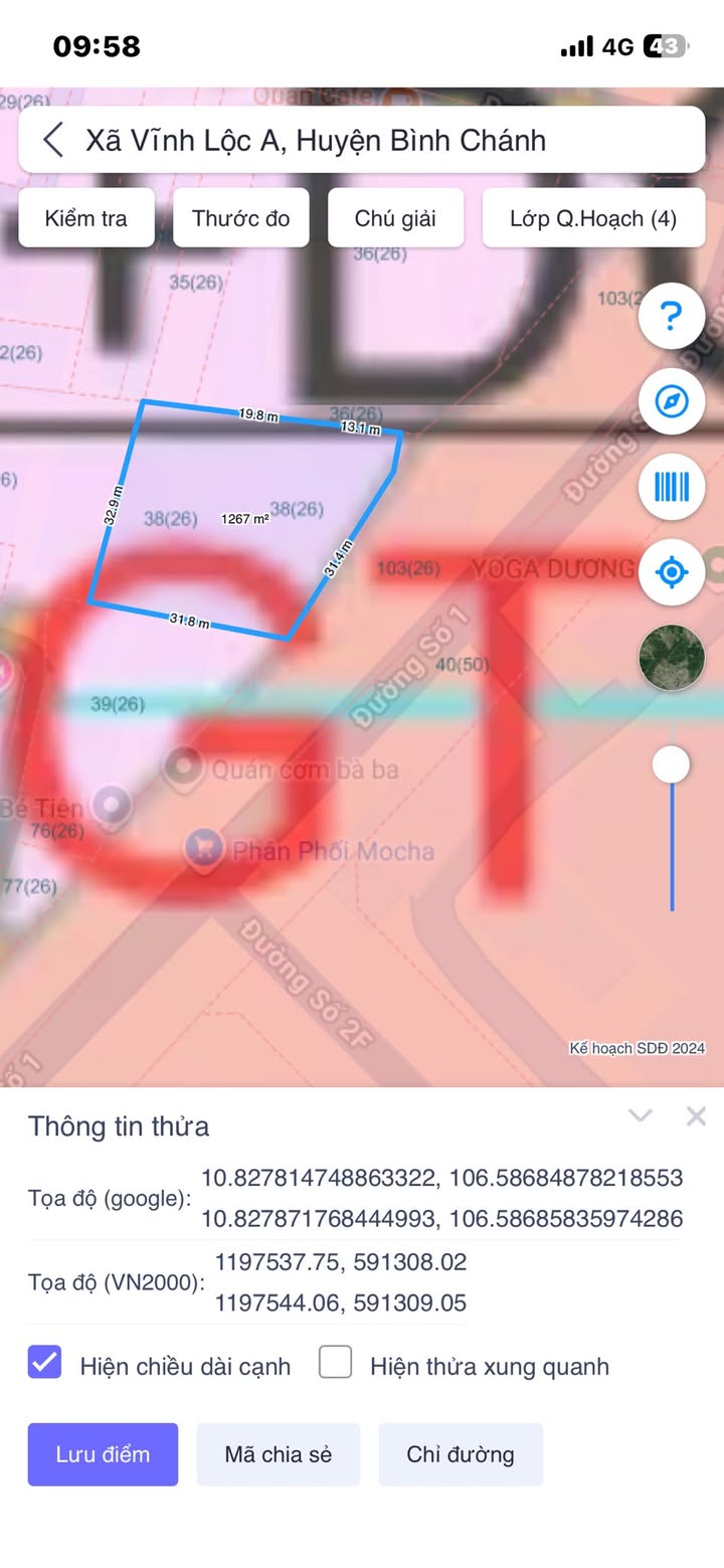Đất mặt tiền đường Số 1 KCN Vĩnh Lộc 1267m² giá 43 tỷ - Cơ hội đầu tư hấp dẫn!
