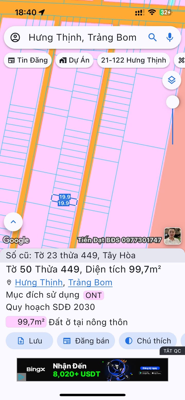 Đất thổ cư Trảng Bom 100m² giá 850 triệu - Sổ đỏ chính chủ, thuận tiện xây dựng!