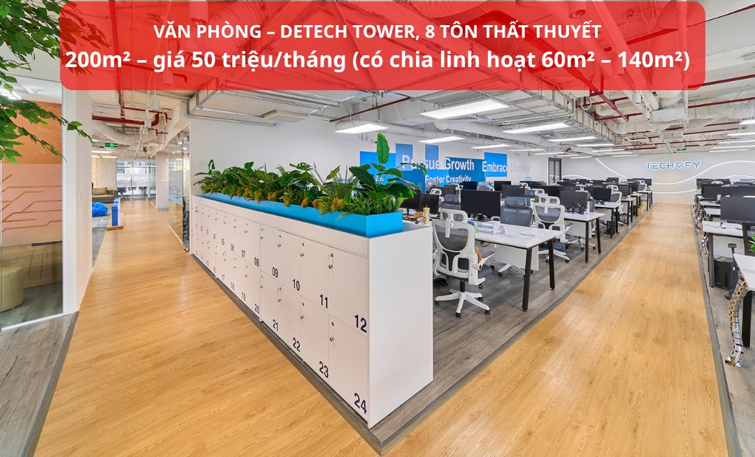 Văn phòng cho thuê Detech Tower, Tôn Thất Thuyết 200m² giá 50 triệu - Thiết kế hiện đại, giao thông thuận lợi!