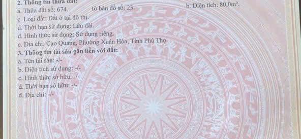Đất thổ cư 80m² tại phường Xuân Hòa, Phúc Yên - Giá 1.2 tỷ VND, Sẵn sàng đầu tư!