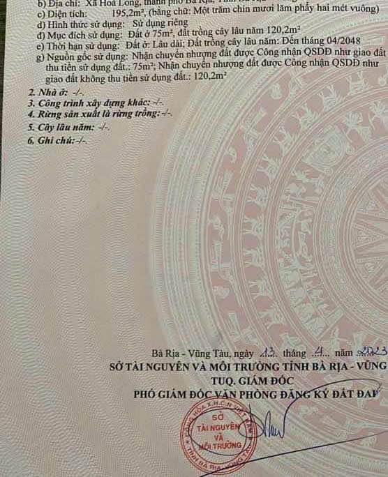 Đất biệt thự Hòa Long Bà Rịa 195m² giá 1.9 tỷ - Đầu tư sinh lời ngay!