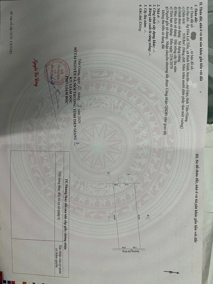 Đất nông nghiệp 1040m² tại ấp Hòa Lợi Tiểu, Chợ Gạo - Giá chỉ 650 triệu VND!