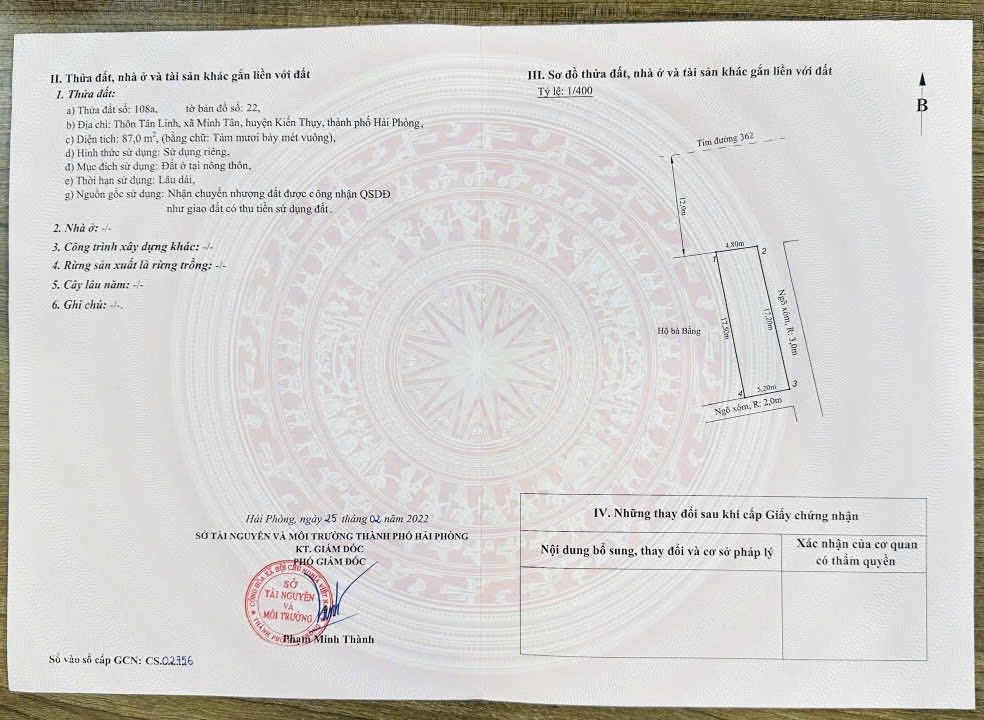 Đất nền lô góc mặt đường 362 Minh Tân - Kiến Thụy 87m² giá 4 tỷ - Đầu tư sinh lời tuyệt vời!