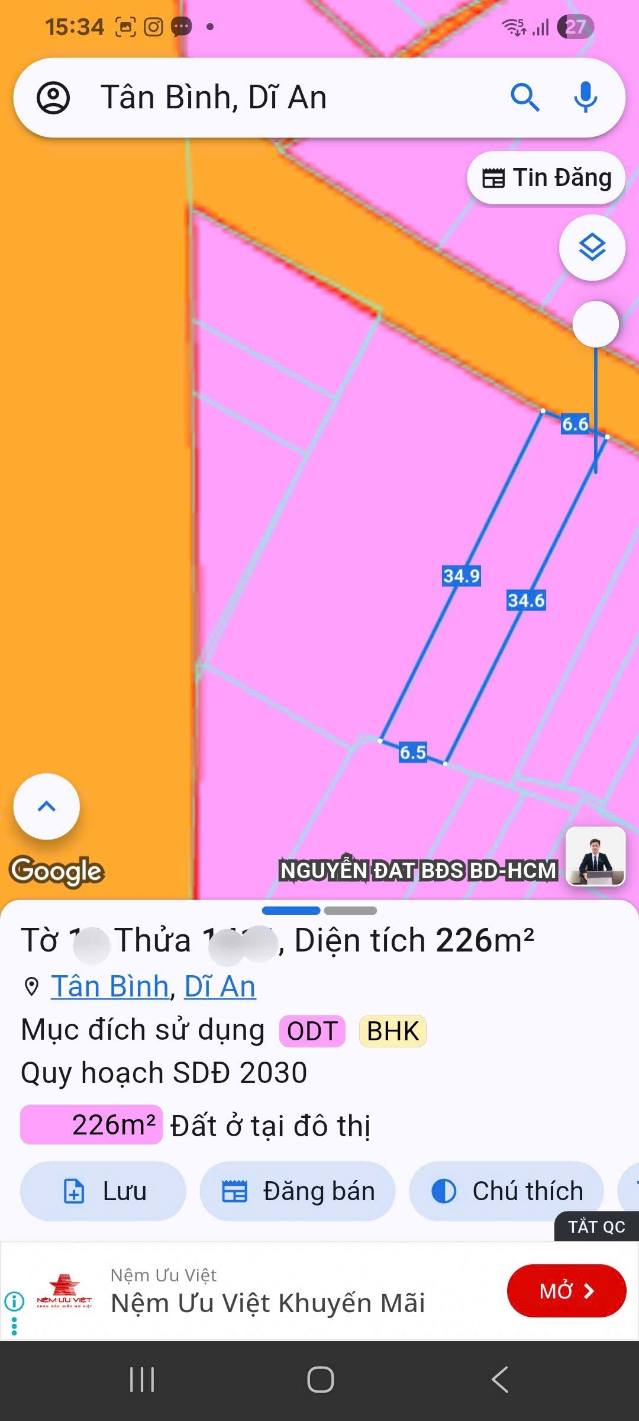 Đất nền Tân Đông Hiệp, Dĩ An 226m² chỉ từ 160 triệu - Thổ cư 100%