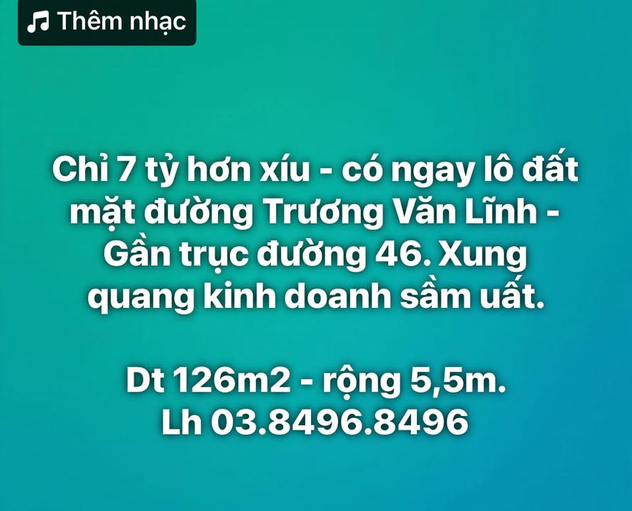 Đất mặt đường Trương Văn Lĩnh, Nghi Phú, 126m² giá 7 tỷ - Cơ hội đầu tư hấp dẫn!