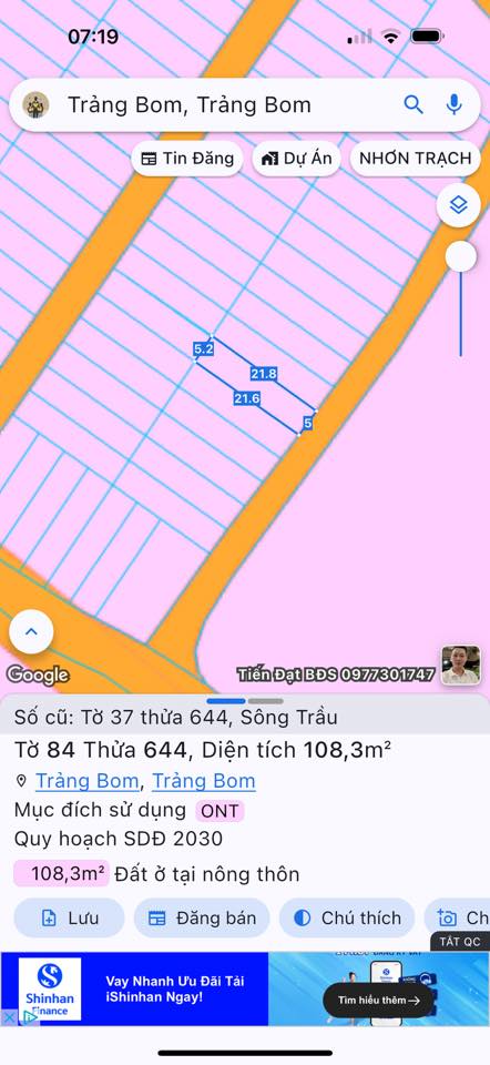 Đất mặt tiền đường nhựa Sông Trầu, Trảng Bom 108,3m² giá 1 tỷ - Cơ hội đầu tư hấp dẫn!