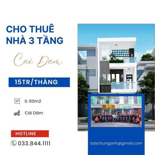 Nhà cho thuê 3 tầng Cái Dăm - Bãi Cháy - Hạ Long 60m² giá 15 triệu - Nội thất đầy đủ!