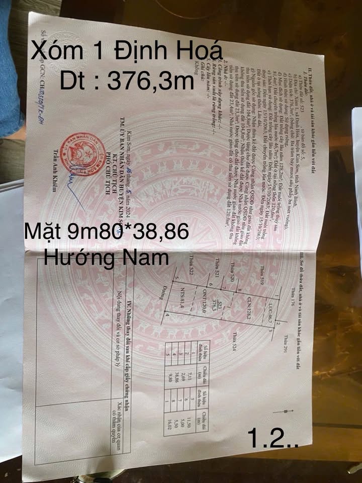 Đất nền Xóm 1, xã Định Hóa, Kim Sơn, Ninh Bình 376m² - Giá hạt dẻ chỉ 1.2 tỷ!