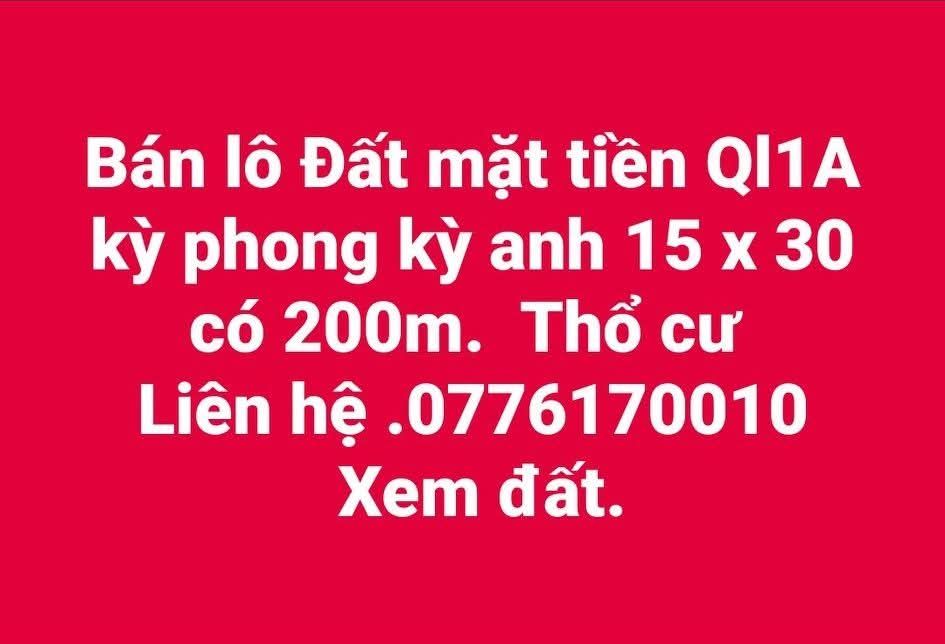 Đất mặt tiền Quốc lộ 1A, Kỳ Phong, 450m² - Sổ đỏ chính chủ, thổ cư sẵn!
