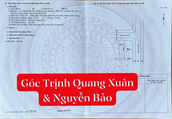 Đất nền góc đẹp đường Nguyễn Bảo, Hòa Xuân, Đà Nẵng 187m² giá 7.75 tỷ - Đối diện công viên!