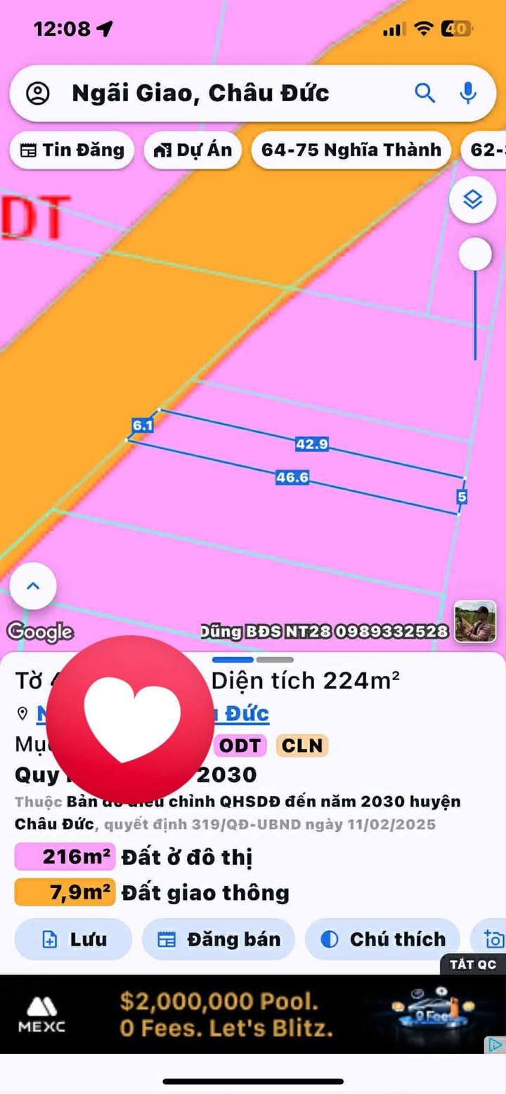 Đất nền đẹp tại xã Ngãi Giao, huyện Châu Đức 224m² giá chỉ 1.8 tỷ - Tiềm năng kinh doanh lớn!