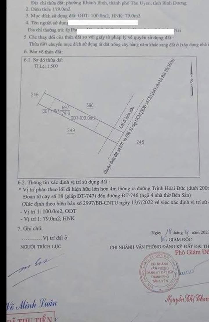 Đất nền Tân Phước Khánh 179m² giá 1.7 tỷ - Gần chợ Quang Vinh 2