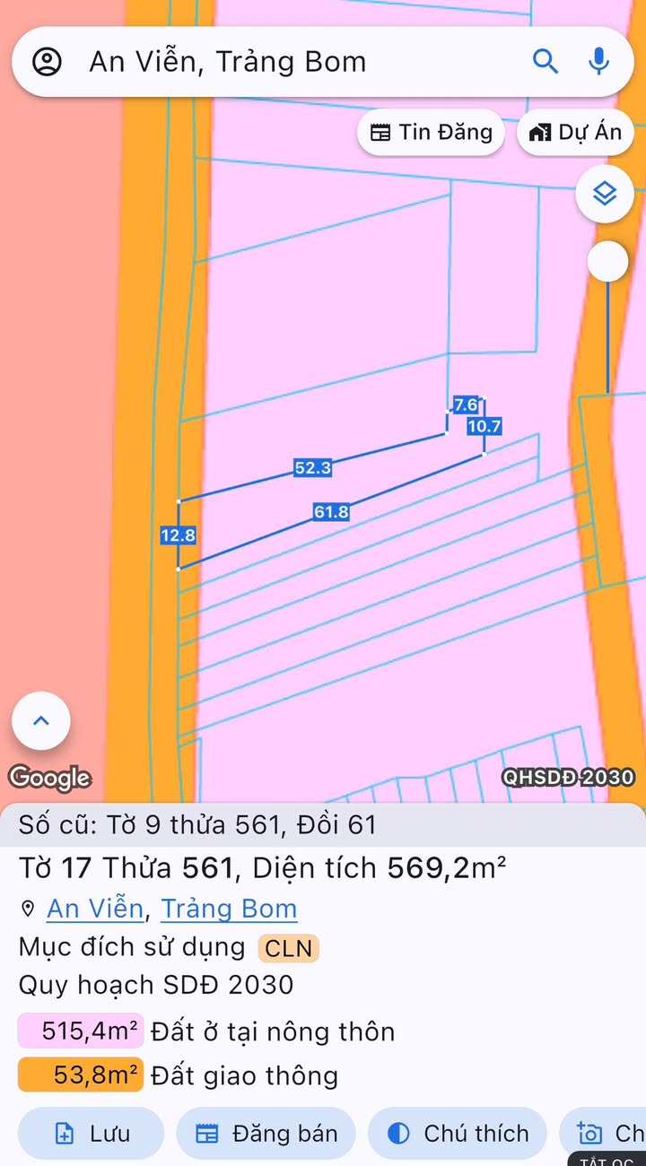 Đất nền xã An Viễn Trảng Bom 570m² giá 1.1 tỷ - Cơ hội đầu tư hấp dẫn!