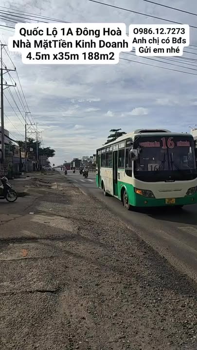 Nhà mặt tiền Quốc lộ 1A, xã Đông Hòa, 188m² - Kinh doanh sầm uất!