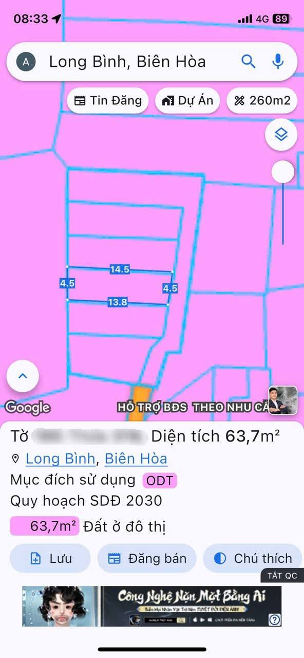 Đất nền Long Bình 65m² giá 1.4 tỷ - Sổ đỏ thổ cư, vị trí đẹp!