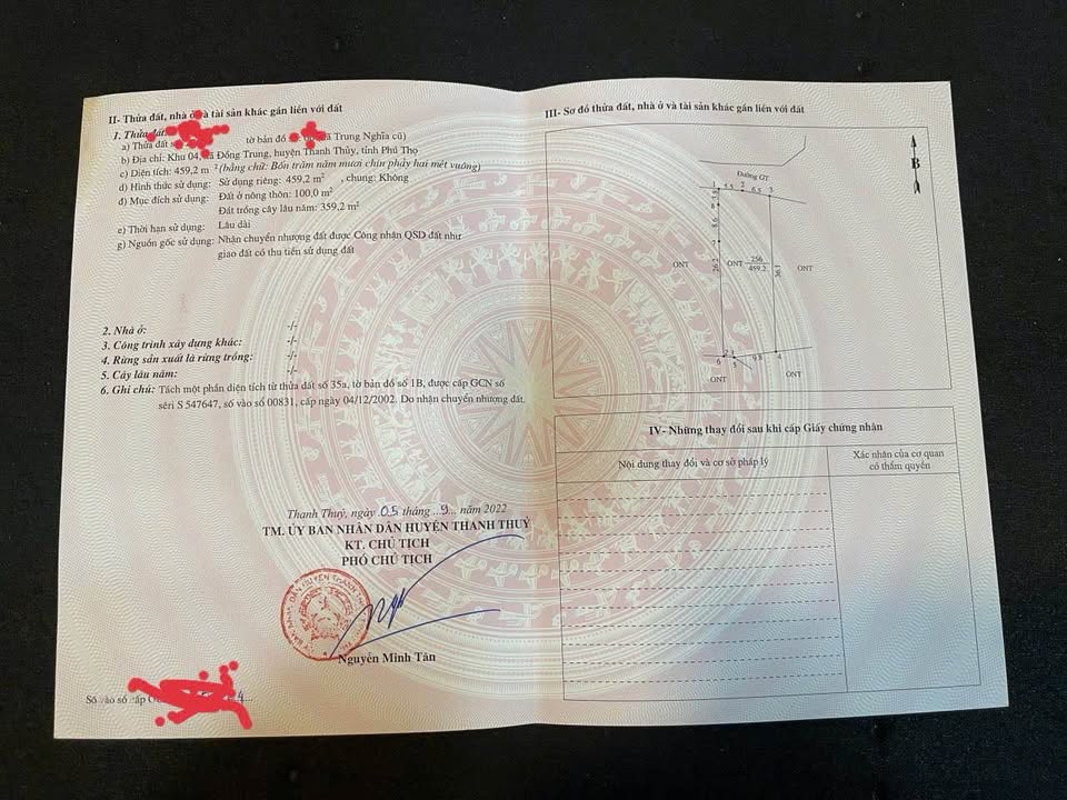 Đất thổ cư 100m² tại xã Thanh Thủy - Vị trí đắc địa, phong thủy tốt!