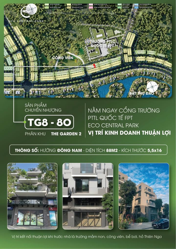 Nhà phố vườn Eco Central Park Vinh 88m² giá 7 tỷ - Đối diện trường FPT