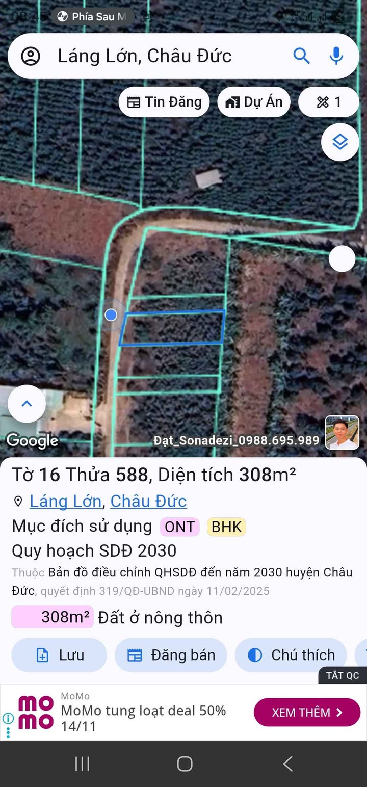 Đất thổ cư Láng Lớn, Châu Đức 320m² giá 980 triệu - Sổ đỏ chính chủ, sang tên ngay!