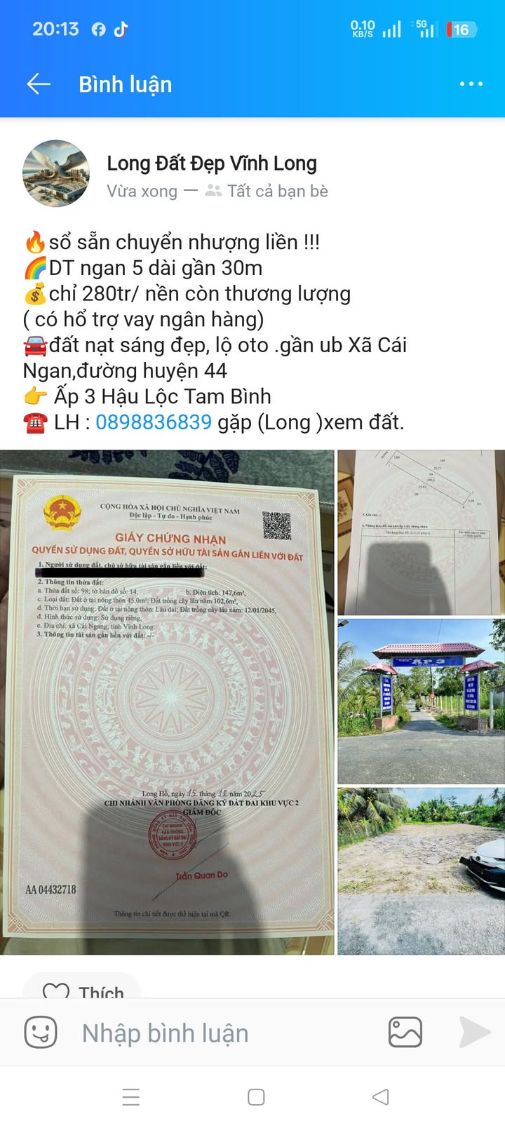 Đất nền Ấp 3, Hậu Lộc, Tam Bình 150m² giá 280 triệu - Sổ đỏ chính chủ, hỗ trợ vay ngân hàng!