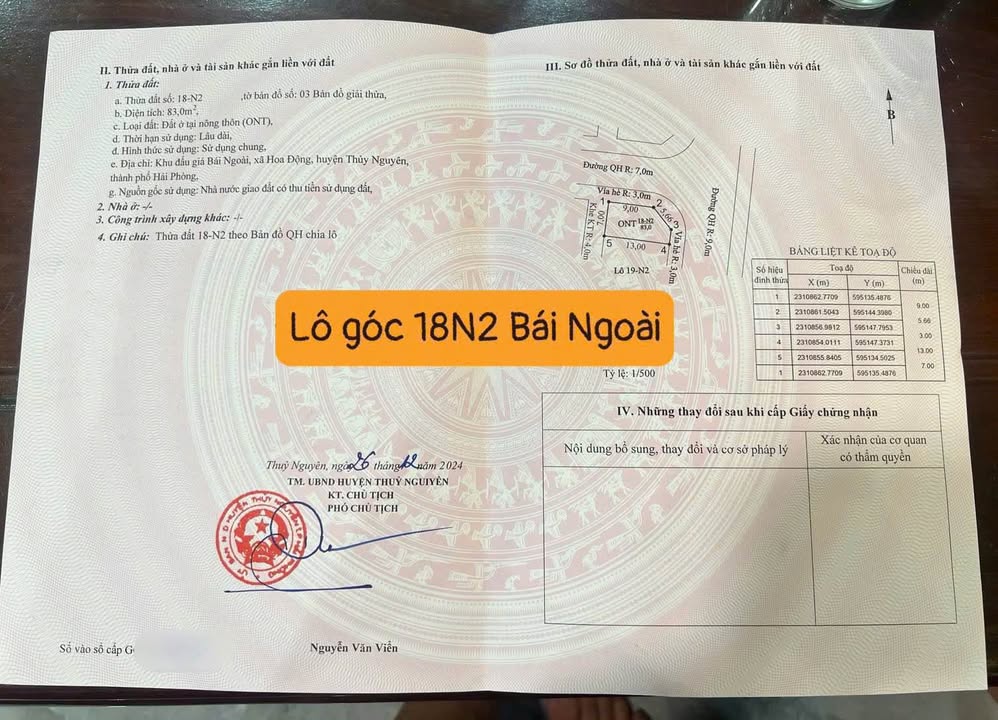 Đất lô góc 83m² tại Hoa Động, Thủy Nguyên, Hải Phòng giá 6.2 tỷ - Cơ hội đầu tư tuyệt vời!