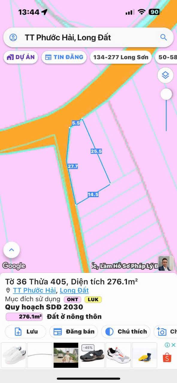 Đất nền lô góc 2 mặt tiền tại thị trấn Phước Hải 276m² giá chỉ 2.4 tỷ - Cơ hội đầu tư hấp dẫn!