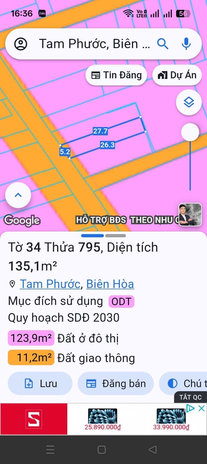 Đất mặt tiền Tam Phước Biên Hòa 135m² giá 3 tỷ - Đầu tư sinh lời ngay!