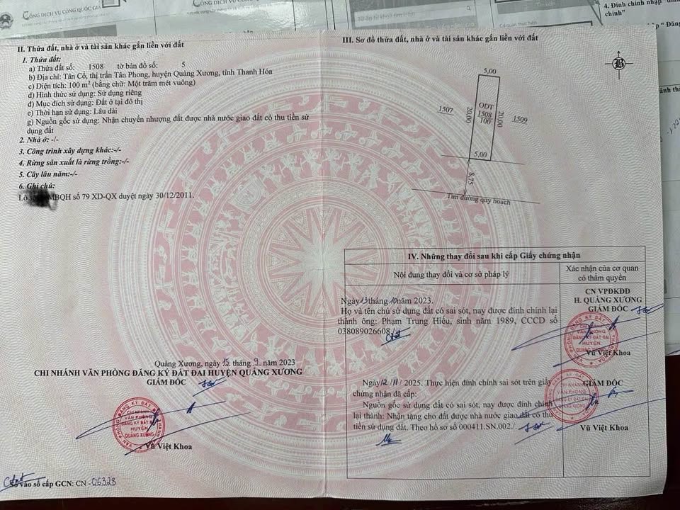 Đất nền MBQH 79 Tân Cổ, Tân Phong, Quảng Xương 100m² giá 1.5 tỷ - View công viên lý tưởng!