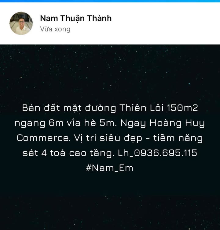 Đất mặt đường Thiên Lôi 150m² giá thỏa thuận - Vị trí siêu đẹp gần Hoàng Huy Commerce!