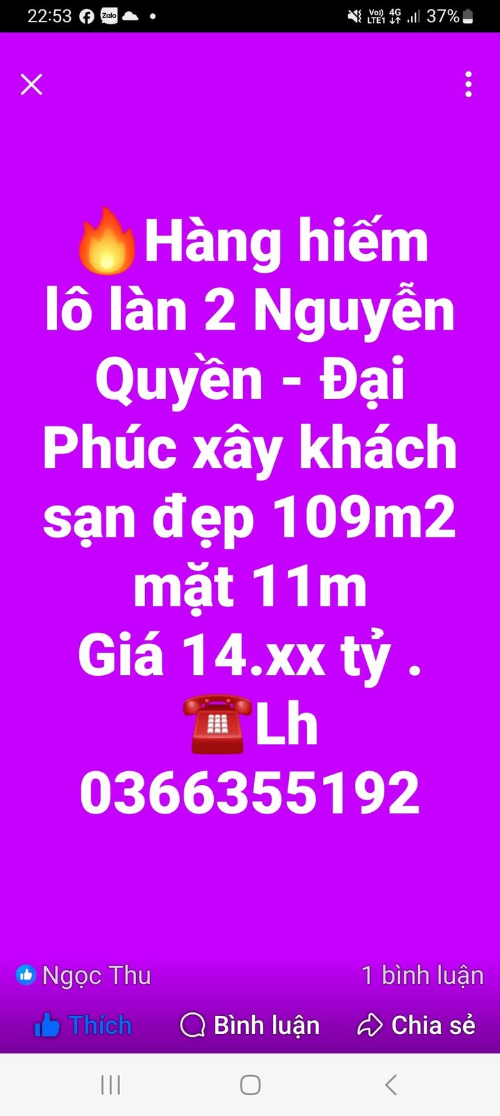Đất nền đường Nguyễn Quyền, phường Đại Phúc 109m² giá 14 tỷ - Cơ hội đầu tư hấp dẫn!