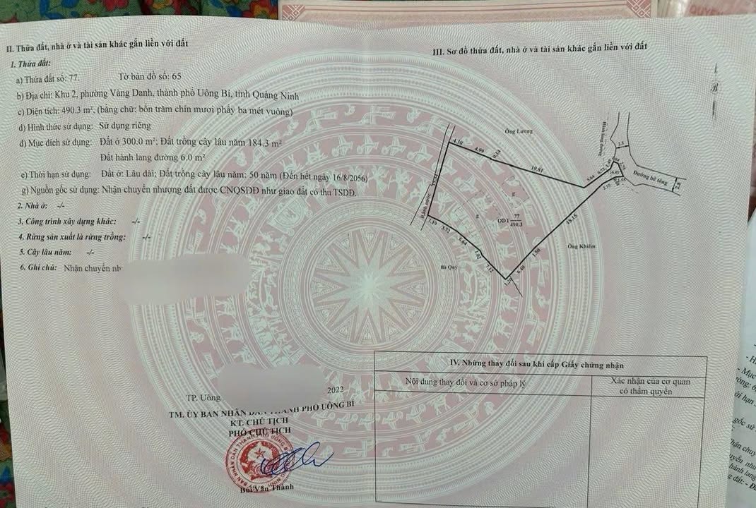 Đất xây dựng 300m² tại khu 2 Vàng Danh, Uông Bí - Cơ hội đầu tư tuyệt vời!