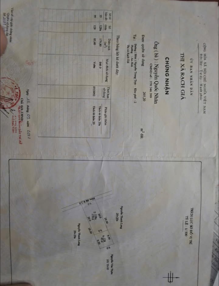 Bán đất nền An Bình, Rạch Giá 265m² giá 990 triệu - Đầu tư sinh lời ngay!