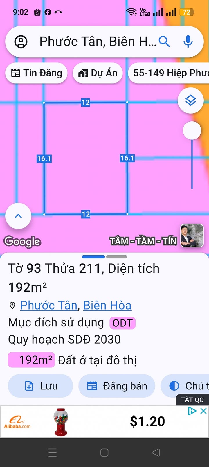 Lô đất Phước Tân 192m² giá 2 tỷ - Bán gấp cho chủ cần tiền chữa bệnh!