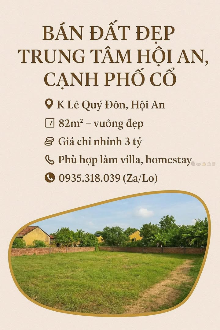 Bán đất ngay tại trung tâm Hội An, 82m² chỉ nhỉnh 3 tỷ - Vị trí đắc địa!