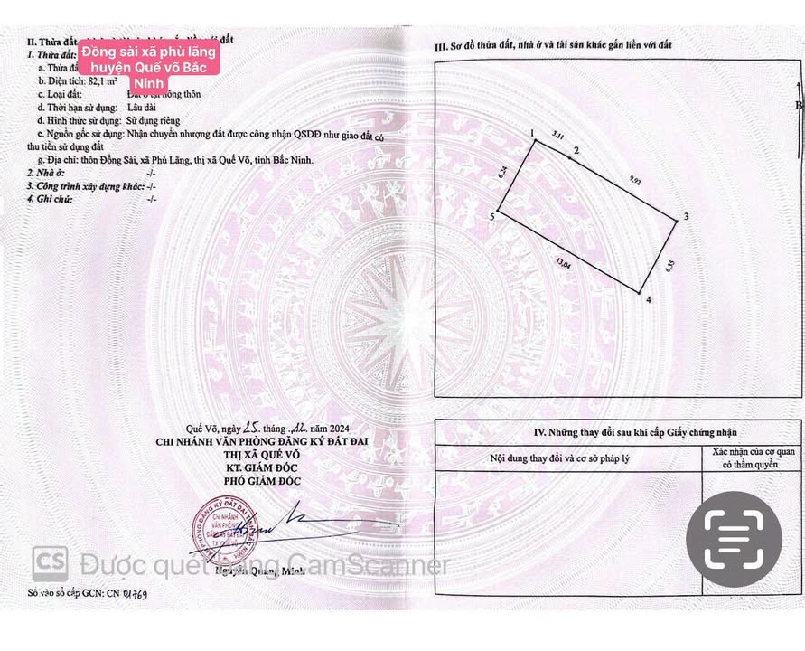 Lô đất thổ cư Đồng Xài, Quế Võ 82m² giá 900 triệu - Chính chủ bán gấp!