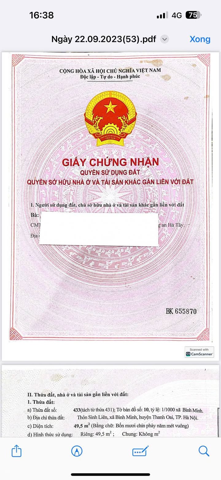 Đất nền Bình Minh, Thanh Oai 49.5m² giá 4.8 tỷ - Đường rộng, tiện ích vượt trội!