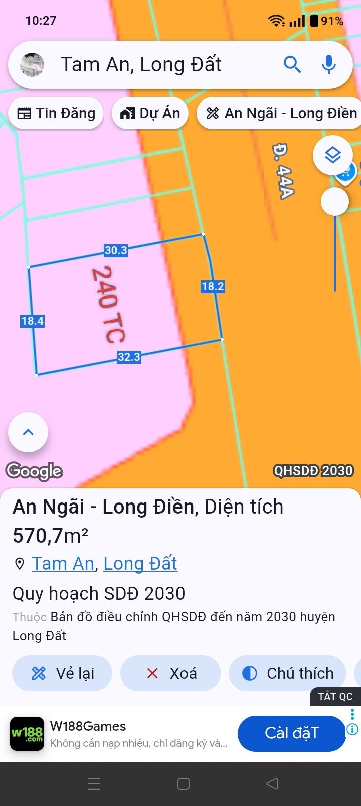 Đất mặt tiền TL 44A, xã Long Điền, Bà Rịa - Vũng Tàu, 558m², giá 7 tỷ - Đầu tư sinh lời hấp dẫn!