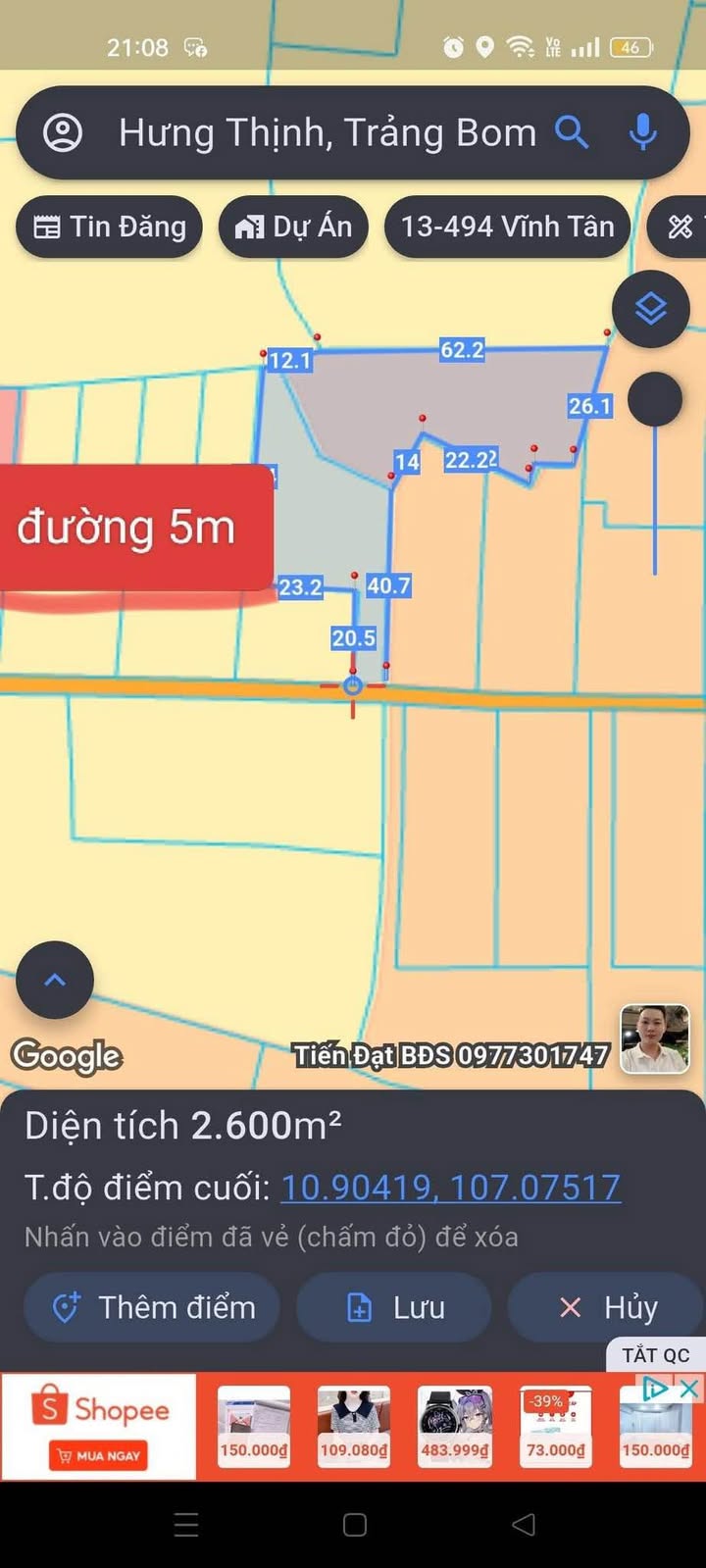 Đất sào Hưng Thịnh Trảng Bom 2600m² giá 2.08 tỷ - Sổ hồng riêng, đầu tư sinh lời!