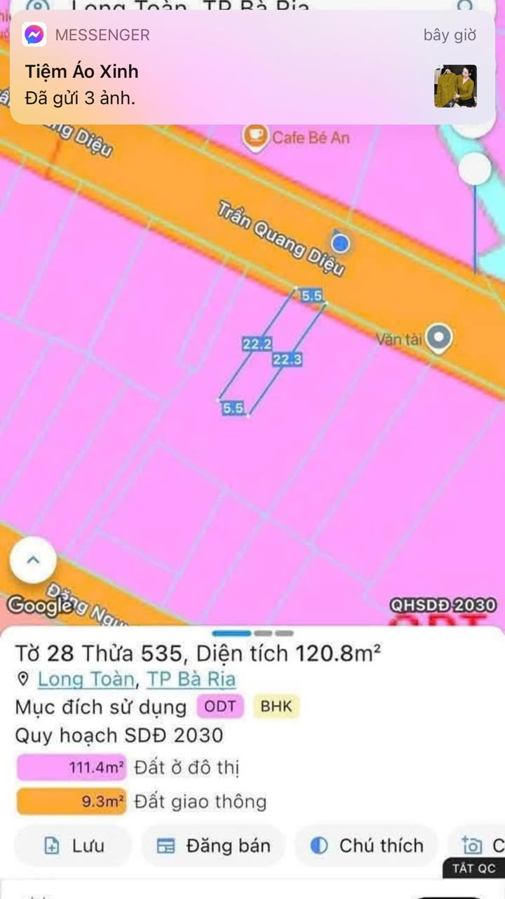 Lô đất mặt tiền Trần Quang Diệu, Long Toàn 123m² giá chỉ 2.9 tỷ - Đầu tư sinh lời cao!