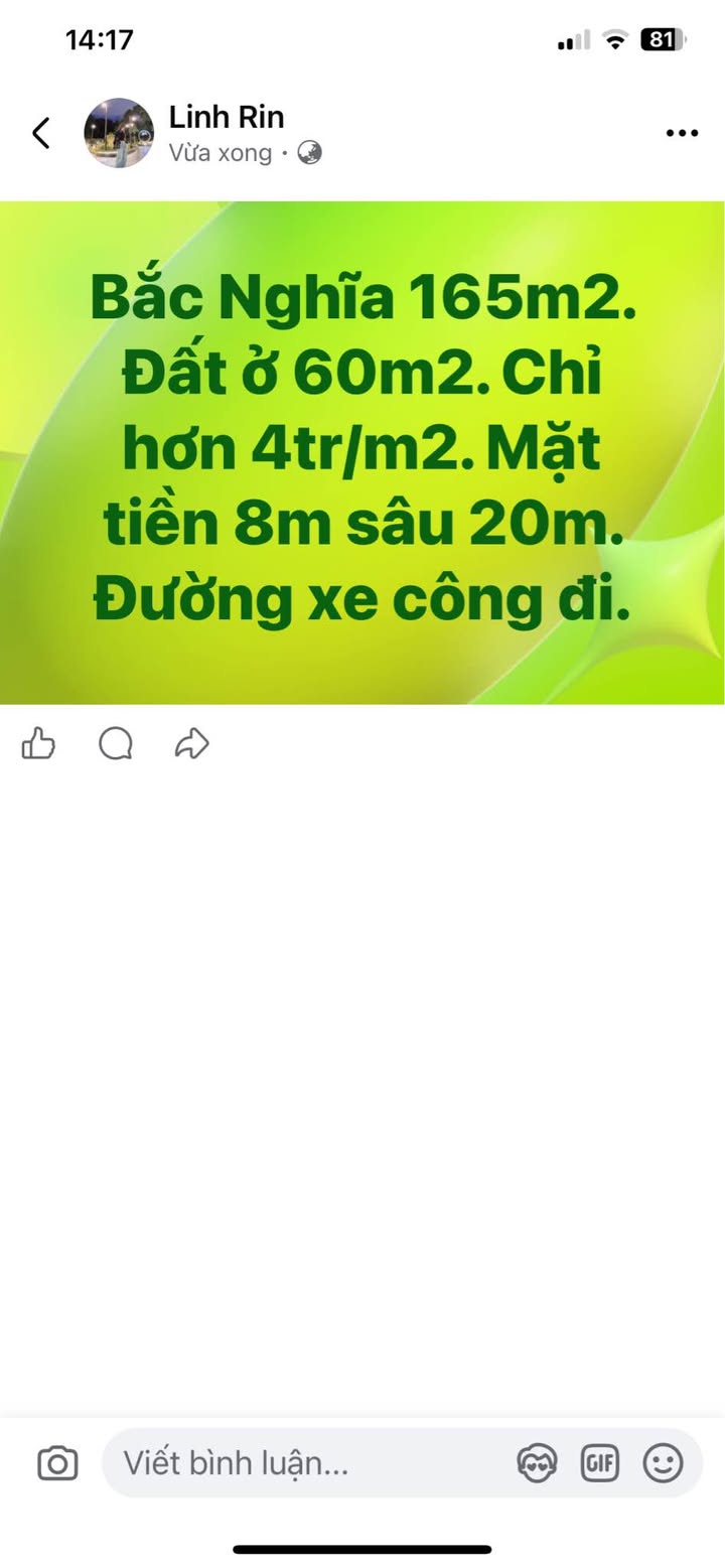Đất nền Bắc Nghĩa Đồng Hới 165m² chỉ 825 triệu - Cơ hội đầu tư tuyệt vời!