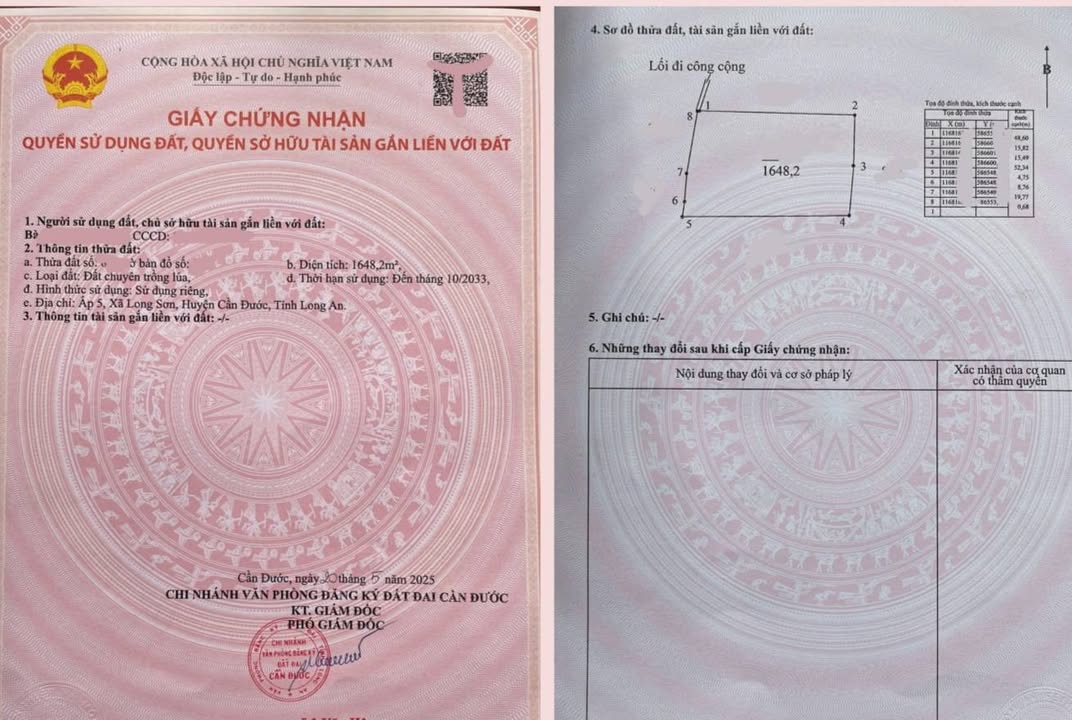 Đất nền Long Sơn Cần Đước 1648m² giá 700 triệu - Sổ đỏ chính chủ
