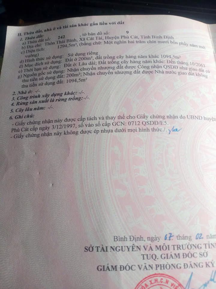 Đất thổ cư 1200m² tại Thôn Thái Bình, Phù Cát - Giá chỉ 5 triệu!