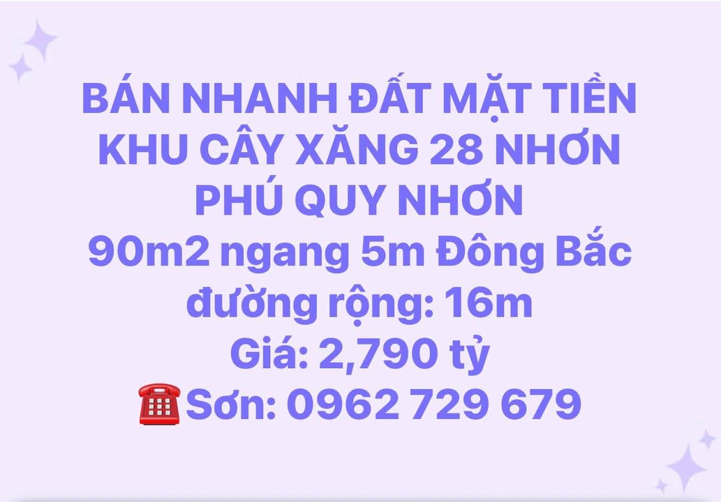 Đất mặt tiền Nhơn Phú Quy Nhơn 90m² giá 2.79 tỷ - Đầu tư sinh lời ngay!