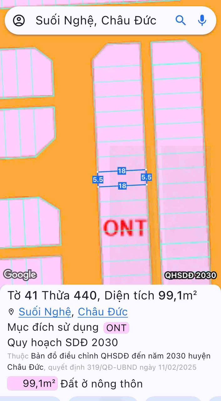 Đất thổ cư Suối Nghệ, Châu Đức 99m² giá 860 triệu - Cơ hội đầu tư tuyệt vời!