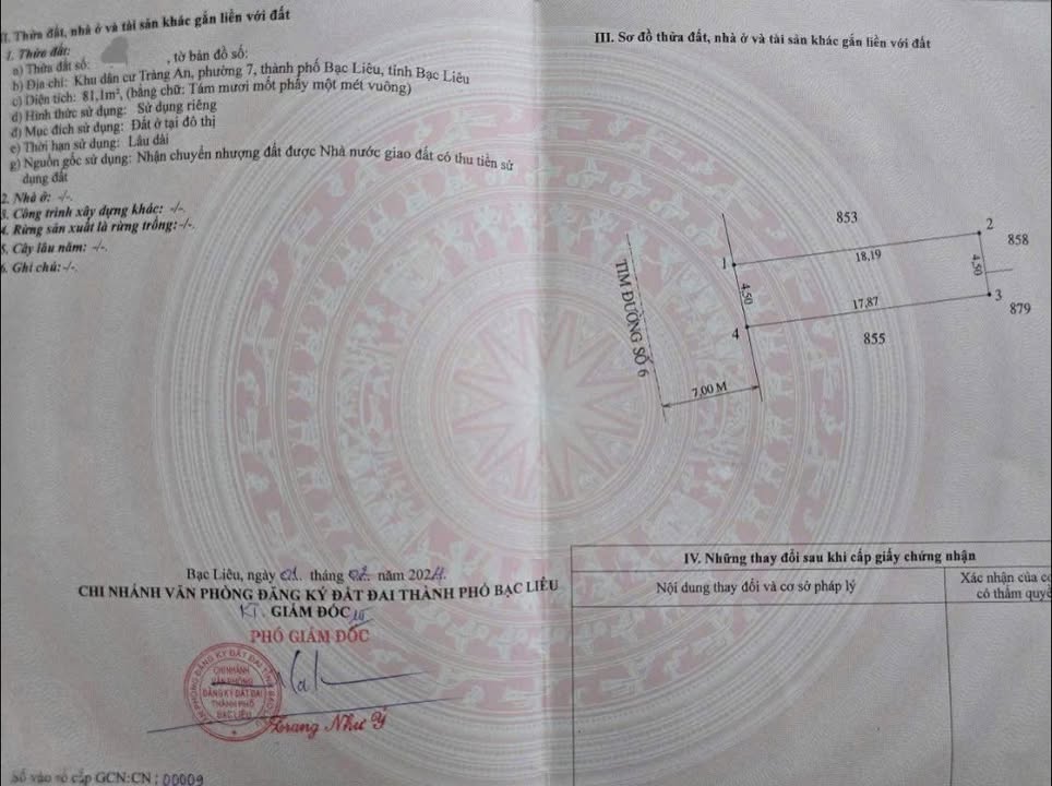 Đất nền KDC Tràng An Bạc Liêu 81m² giá 950 triệu - Sổ hồng chính chủ!